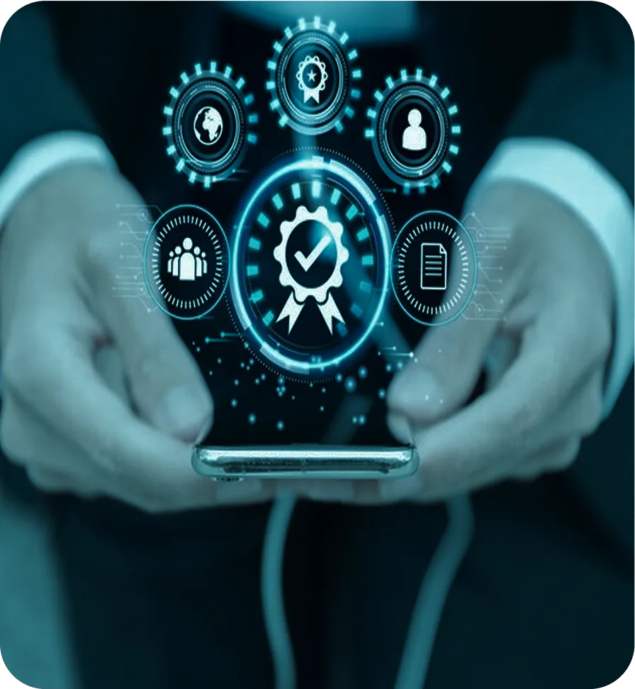Enterprise integrations visualized through digital validation and workflow icons on mobile