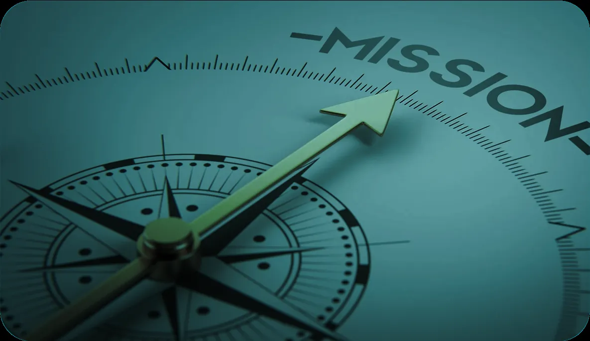 Compass needle pointing towards mission, symbolizing vision and strategic direction