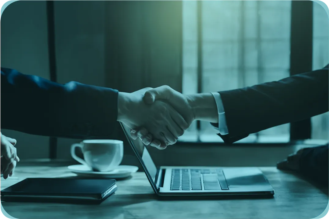 Business handshake symbolizing trust and long-term partnership through digital solutions