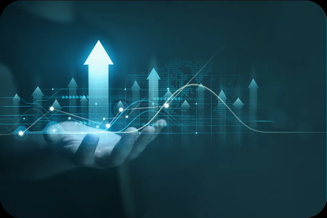 Hand presenting upward-pointing arrows symbolizing modular growth and scalable strategy